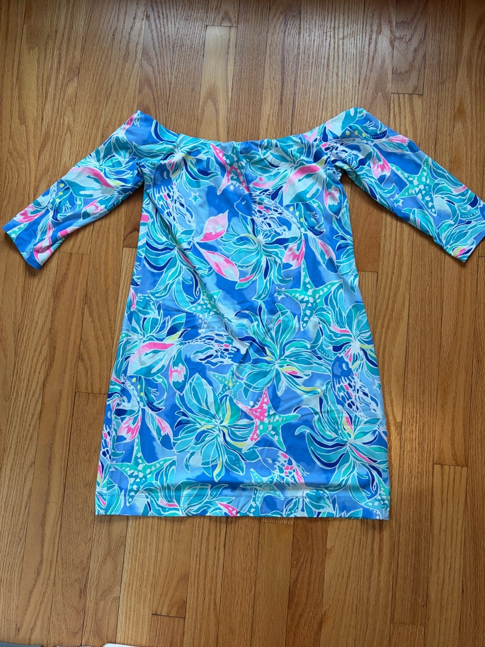 Lilly Pulitzer Blue and Aqua Floral Off-the-Shoulder Dress